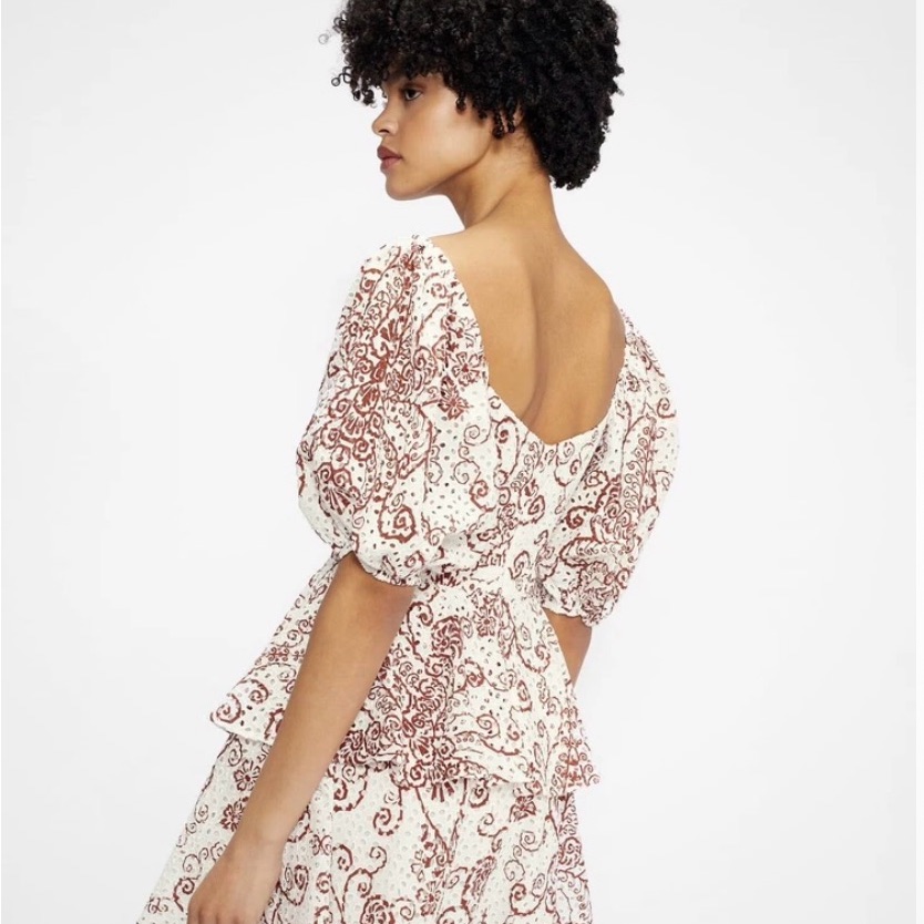Ted Baker London Printed Puff-Sleeve Peplum Top Elizaaa Dress Sz 1